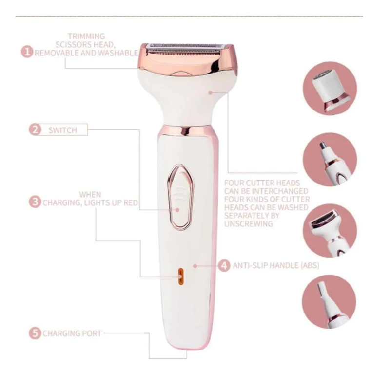 Depiladora eléctrica 4 en 1 para cejas y axilas