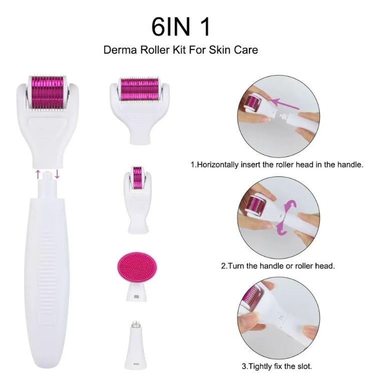 kit com 6 Dermaroller Micropunción Microagujas Cuerpo Rostro Cabello