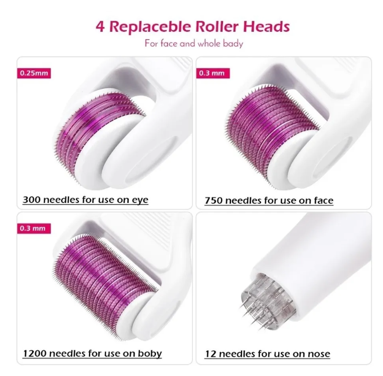 kit com 6 Dermaroller Micropunción Microagujas Cuerpo Rostro Cabello