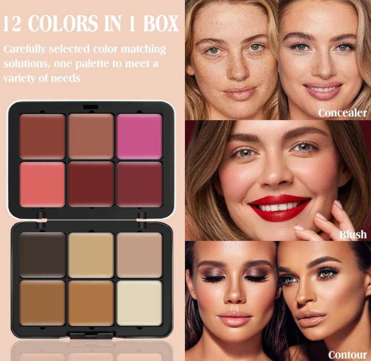 aleta de maquillaje en crema LSxia de 12 colores